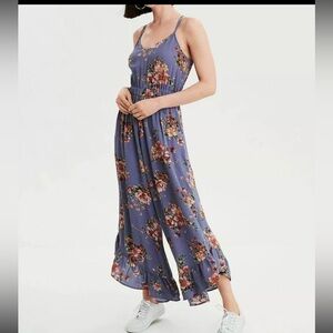 AE Floral Jumpsuit American Eagle OUTFITTERS Strappy Back Sleeveless Purple